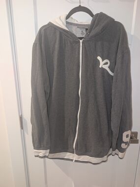 Rocawear Gray Zip-Up Hooded Sweater with Number Detail - Size 2XL
